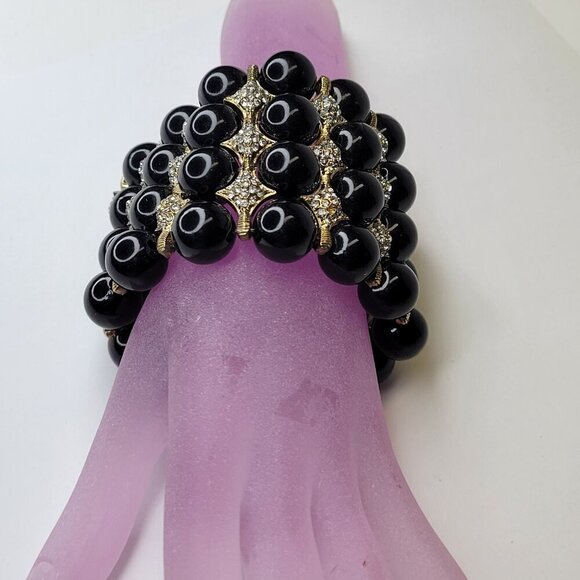 Statement Large White Pearl Ball Bead Stretchy Cuff Bracelet - Picture 2 of 10